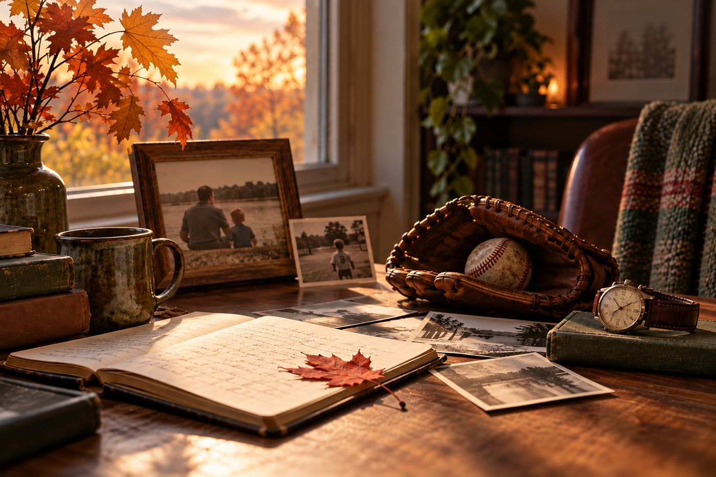A quiet symbolic scene representing memory, time, and growing up with grief